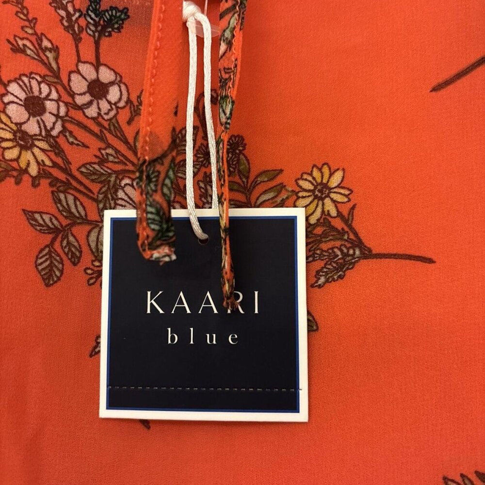 KAARI BLUE~ NWT $59 Coral Floral Top Boho Blouse Short Sleeves ~ M. New! - Picture 6 of 9